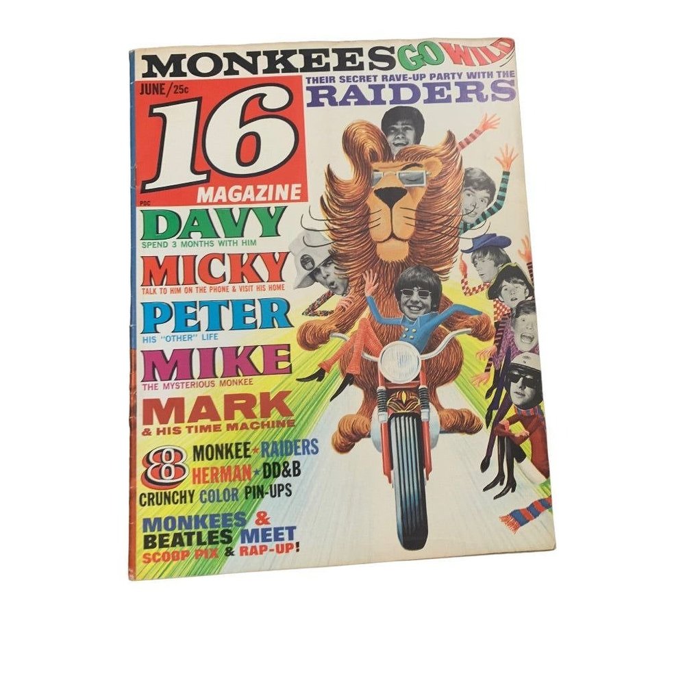 16 6/1967-Monkees-Sonny & Cher-Raiders-Beatles-Davy Jones-teen mag-VG/FN